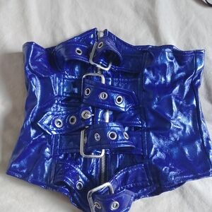 Shiny Blue Corset with Silver Accents
